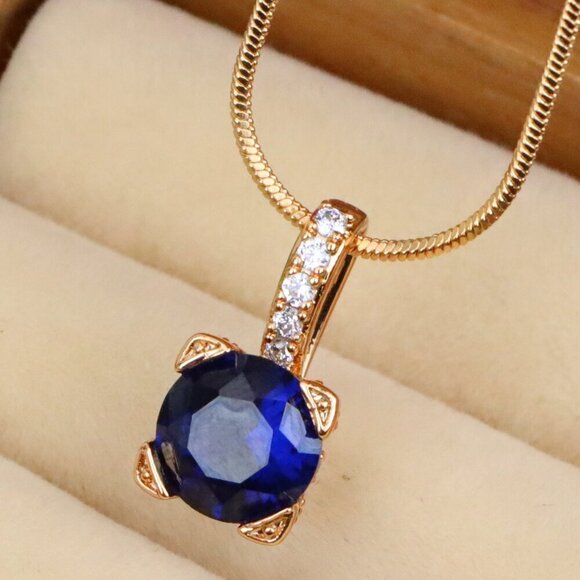 "Elegant Blue Round Pendant with Gold Plated Embellished Bail, XPPT1717 - Picture 1 of 13